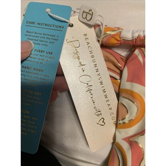 beach bunny New delphin tango bottom 60’s Pink White Orange Swim Large - Picture 9 of 10